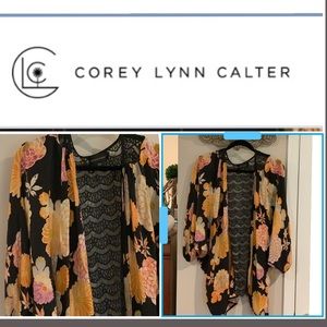 Corey Lynn Calter black floral print kimono shrug